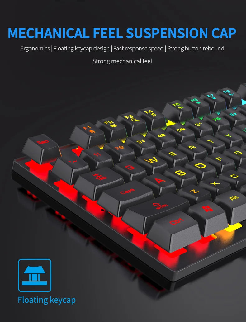 104 Keys Mechanical feel Wired Keyboard for Laptop Desktop Ergonomics RGB Backlit LED Keycaps PC Accessories
