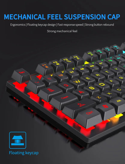 104 Keys Mechanical feel Wired Keyboard for Laptop Desktop Ergonomics RGB Backlit LED Keycaps PC Accessories