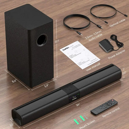 Sound Bar for Smart TV with 5.25 Inch Subwoofer, and 100W 24 Inch Soundbar