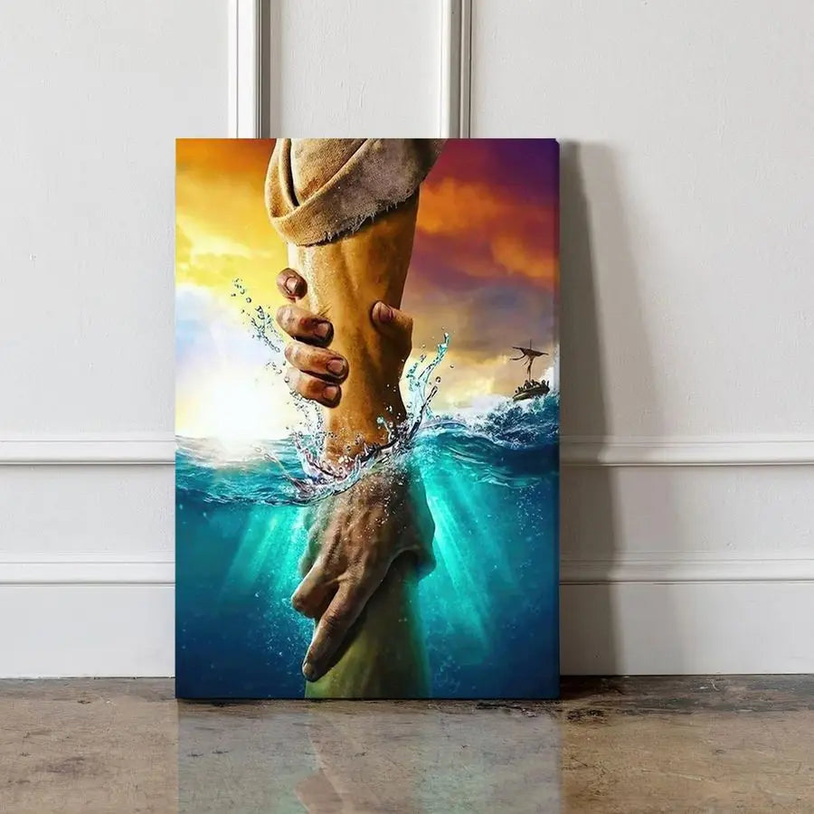 The Hand of God Jesus Reaching Into Water Jesus Christ Canvas Wall Art