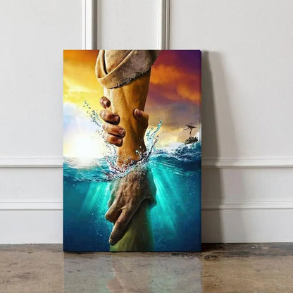 The Hand of God Jesus Reaching Into Water Jesus Christ Canvas Wall Art