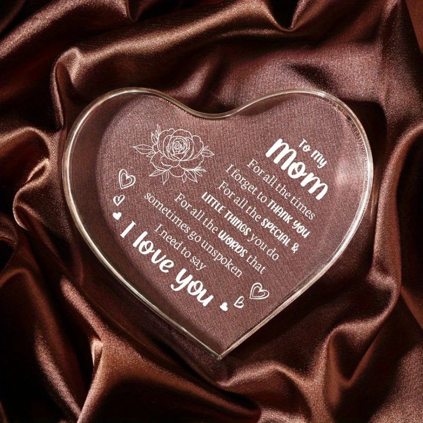 1pc Mother's Day Gift Sign Heart Shaped Plaque Personalized Gift For Mother Desktop Souvenir Decoration I Love You Mom