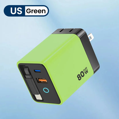 80W Super Fast Charge Type C USB Phone Charger With Telescopic USB C Cable For Iphone 16 15, Samsung, Laptop, With Light