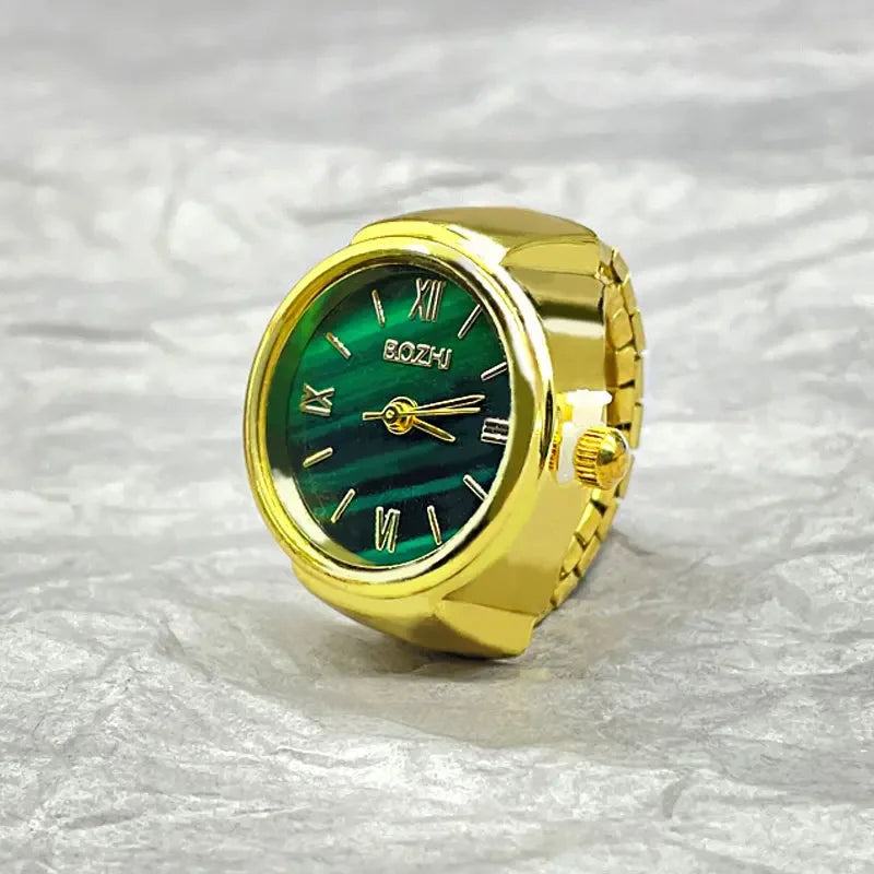 Vintage Alloy Shell Quartz Finger Ring Watch for Men or Women