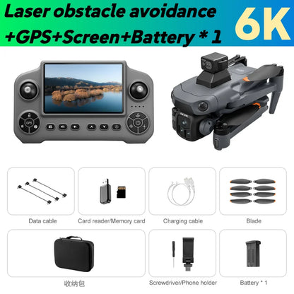 RC Quadcopter with LCD Screen Remote Control Drone Laser Obstacle Avoidance 8K GPS Professional Camera
