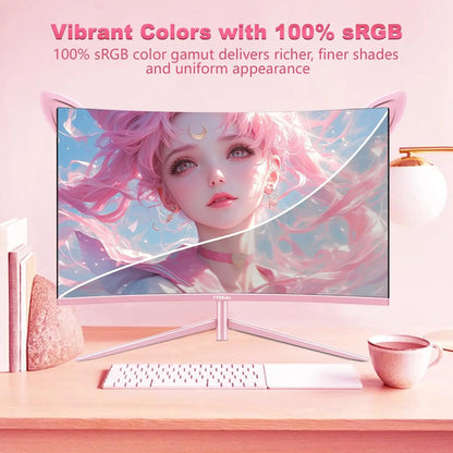 27 inch Curved Pink Monitor QHD 165hz 1800R Gaming Display HDR10 Free-Sync Desktop Screen 1ms GTG  With Speakers Tilt Adjustable