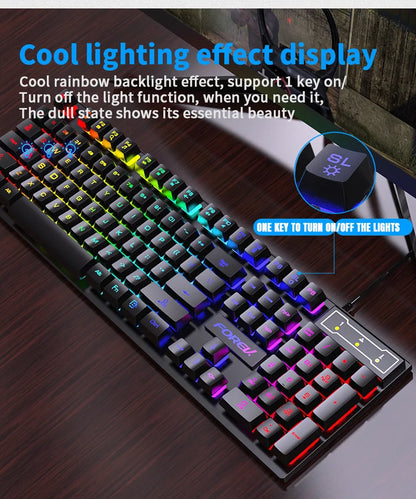 104 Keys Mechanical feel Wired Keyboard for Laptop Desktop Ergonomics RGB Backlit LED Keycaps PC Accessories