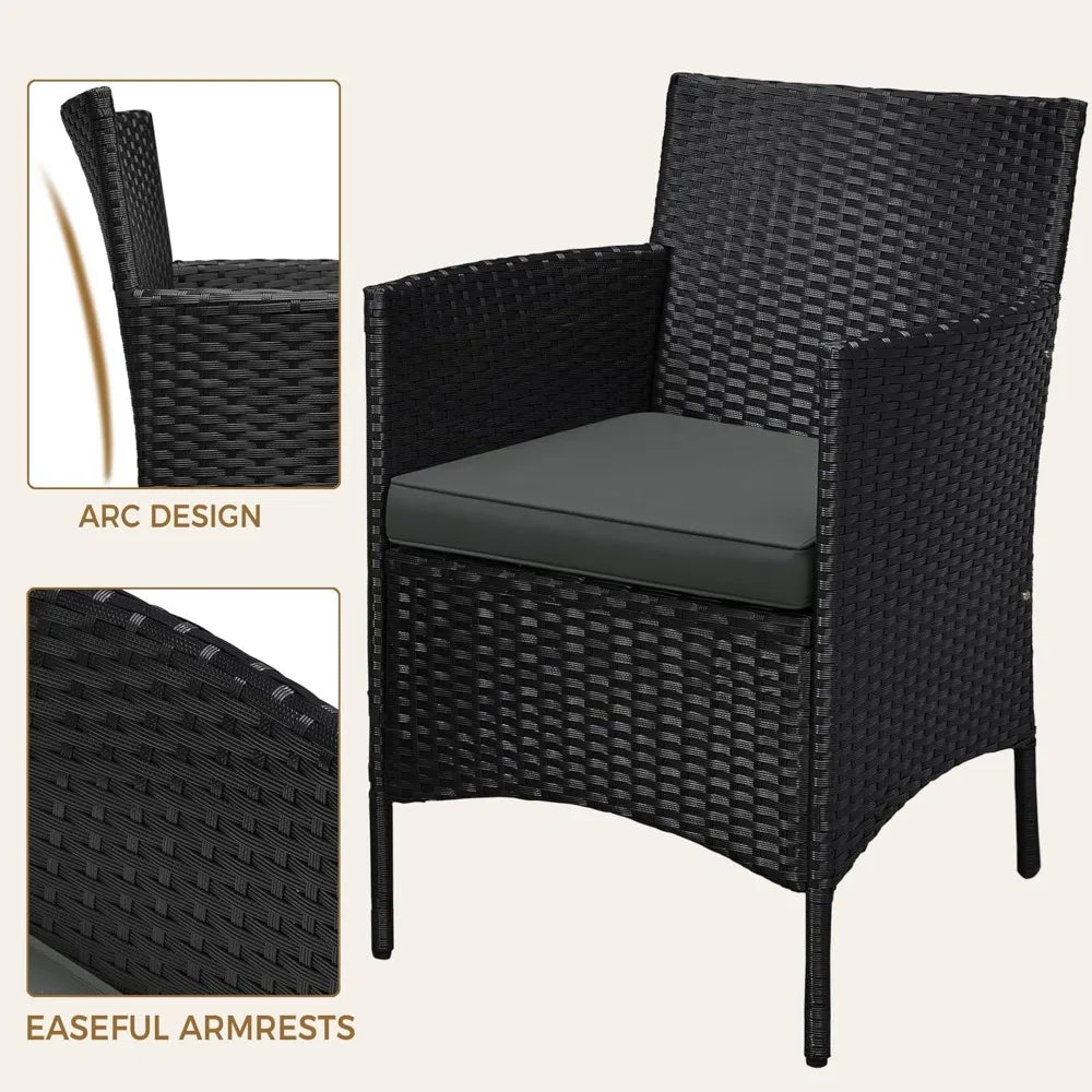 3 Pieces Patio Porch Furniture Set, Outdoor PE Rattan Wicker Conversation Set with Soft Cushions, Glass Coffee Table