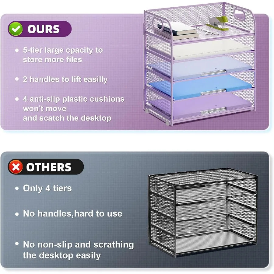 5-Tier Mesh Paper Organizer with Handle for Home Office