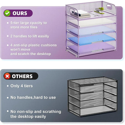 5-Tier Mesh Paper Organizer with Handle for Home Office