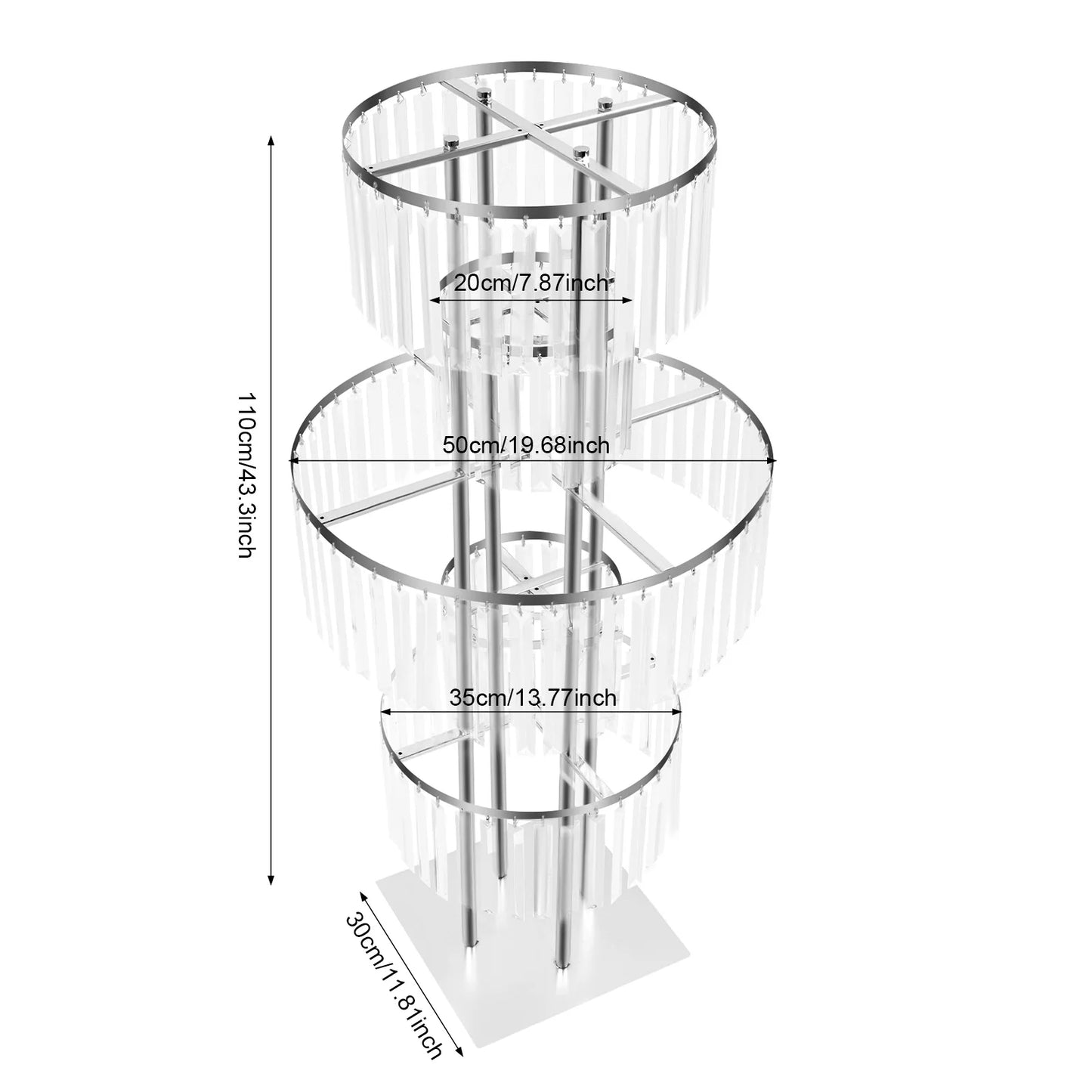 Gold/Silver 5 Tier Wedding Centerpiece 110cm Acrylic Crystal Flower Vase Rack for Floor Table Decor Display Holder,