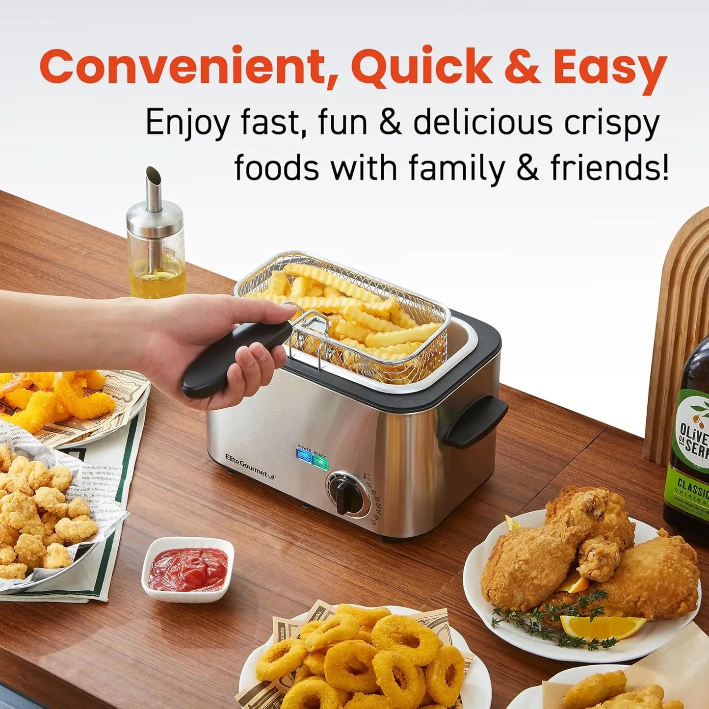 Electric Deep Fryer, 1.2 Qt Oil Capacity, Adjustable Temperature, Removable Basket, Stainless Steel