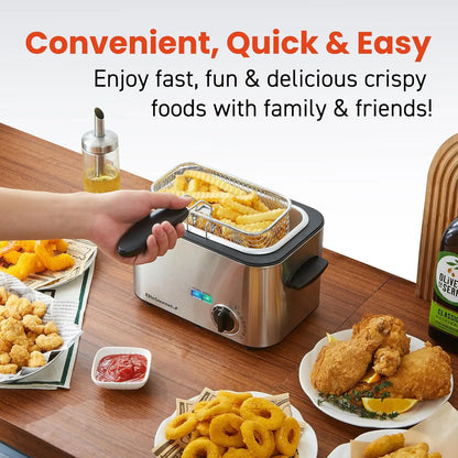 Electric Deep Fryer, 1.2 Qt Oil Capacity, Adjustable Temperature, Removable Basket, Stainless Steel