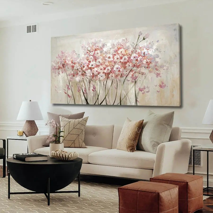 White Floral Oil Painting Canvas Art Wall Decor for Bedroom Living Room Kitchen Office