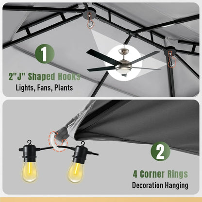 Outdoor Gazebo for Patio 10x12, Metal Frame Canopy with Double Roofs, Heavy Duty Party Tent and Shelter with Mosquito