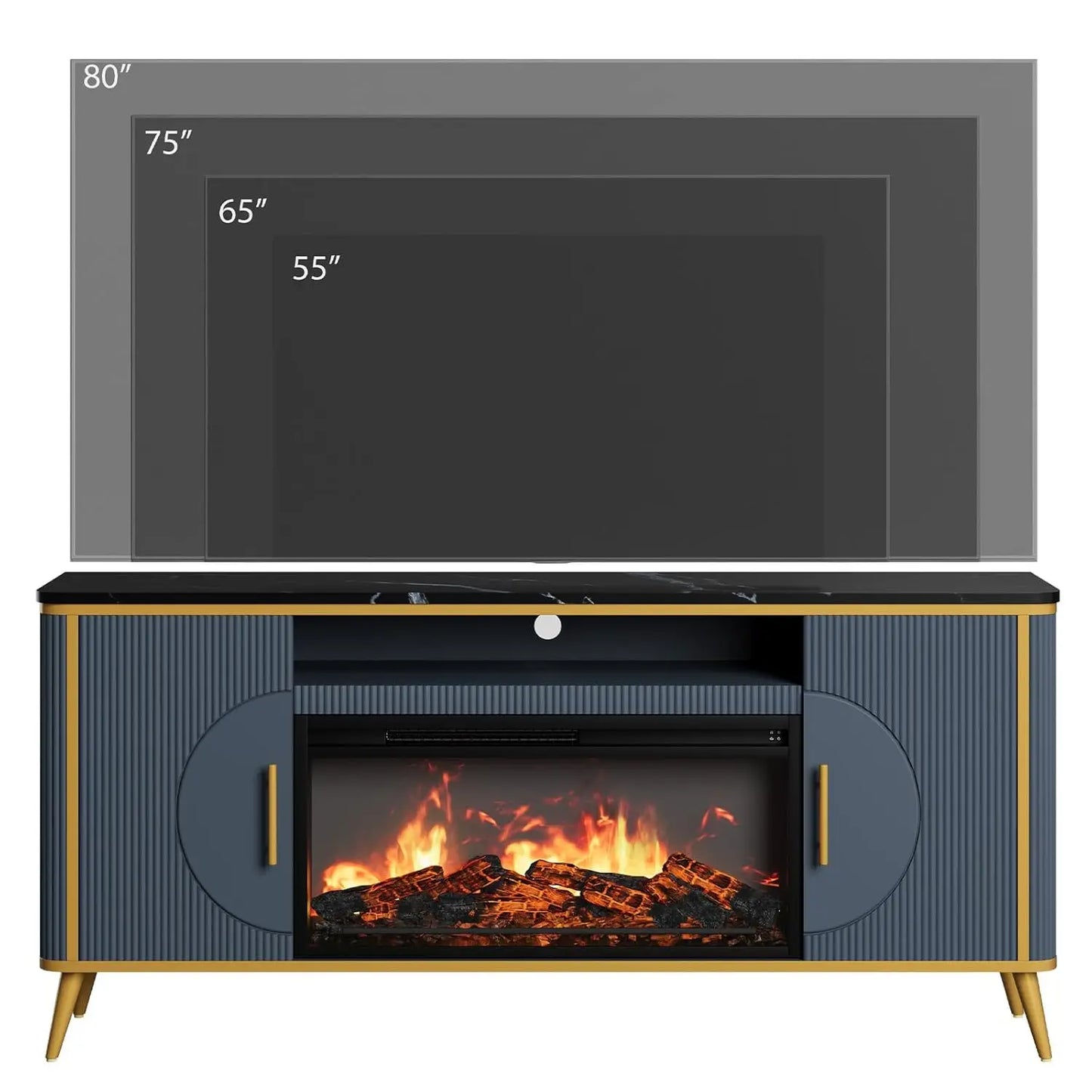 Modern Fluted TV Stand with Electric Fireplace for up to 80'' TVs Luxury Customizable Media Entertainment Center