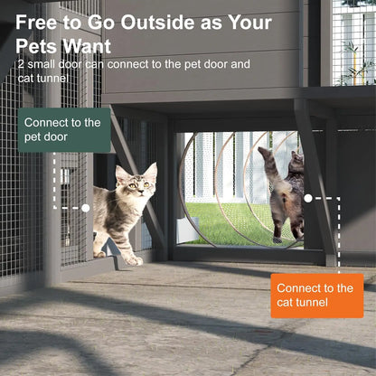 Catio Outdoor Cat Enclosure, Large Cat House for Multiple Cats Walk in Cat Cage with Waterproof Cover and Sunshine Panel Roof