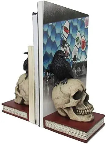 Gothic Raven Skull Bookends Set