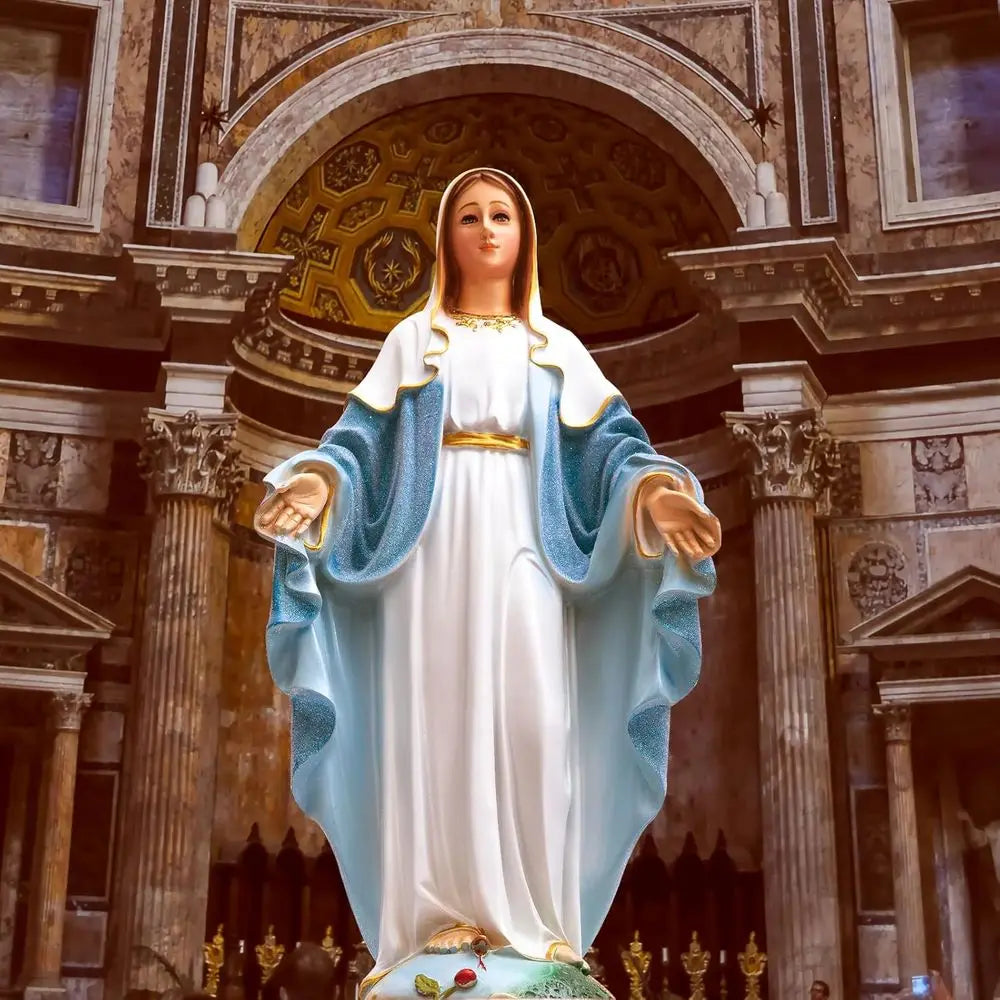 19 inch Resin Virgin Mary Statuette, Catholic Mother Mary Figurine for Religious Decor & Home