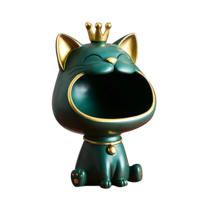 Laughing Cat Statue for Desktop Accessories Storage