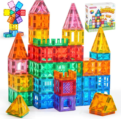 110/66/50 PCS 3D Magnetic Building Tiles with Vehicle Construction Blocks Set for Kids