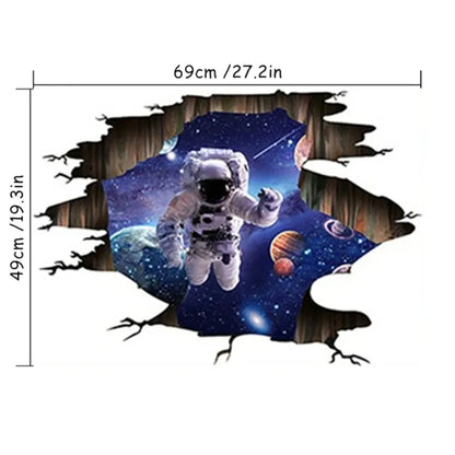 3D Space Astronaut Vinyl Broken Wall Stickers Starry Planet Design Art Mural for Kids Room or Ceiling