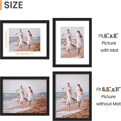 8.5 x 11 Picture Frame, Display Pictures 6x8 with Mat or 8.5 x 11 Without