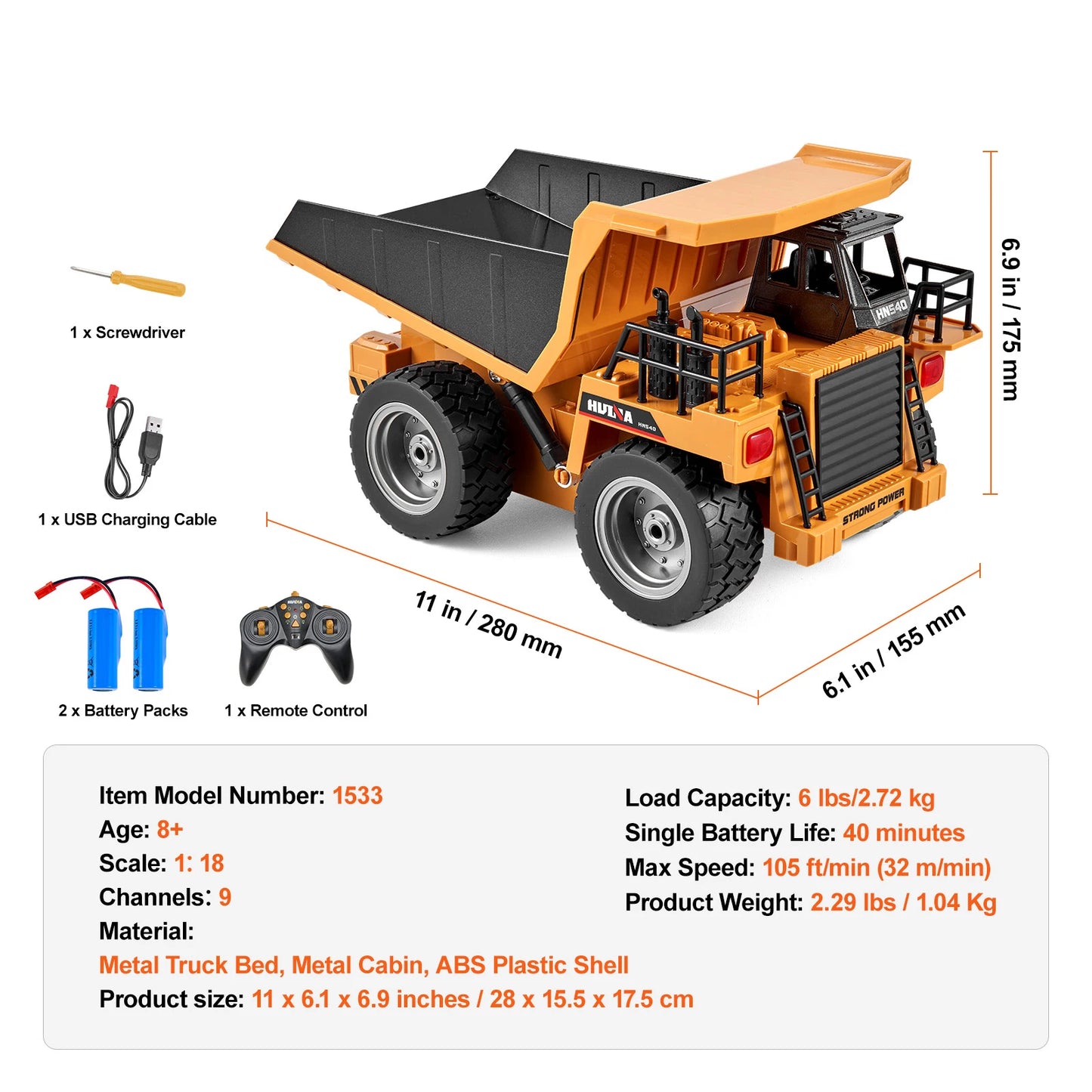 RC Construction Dump Truck 9-Channel with Battery