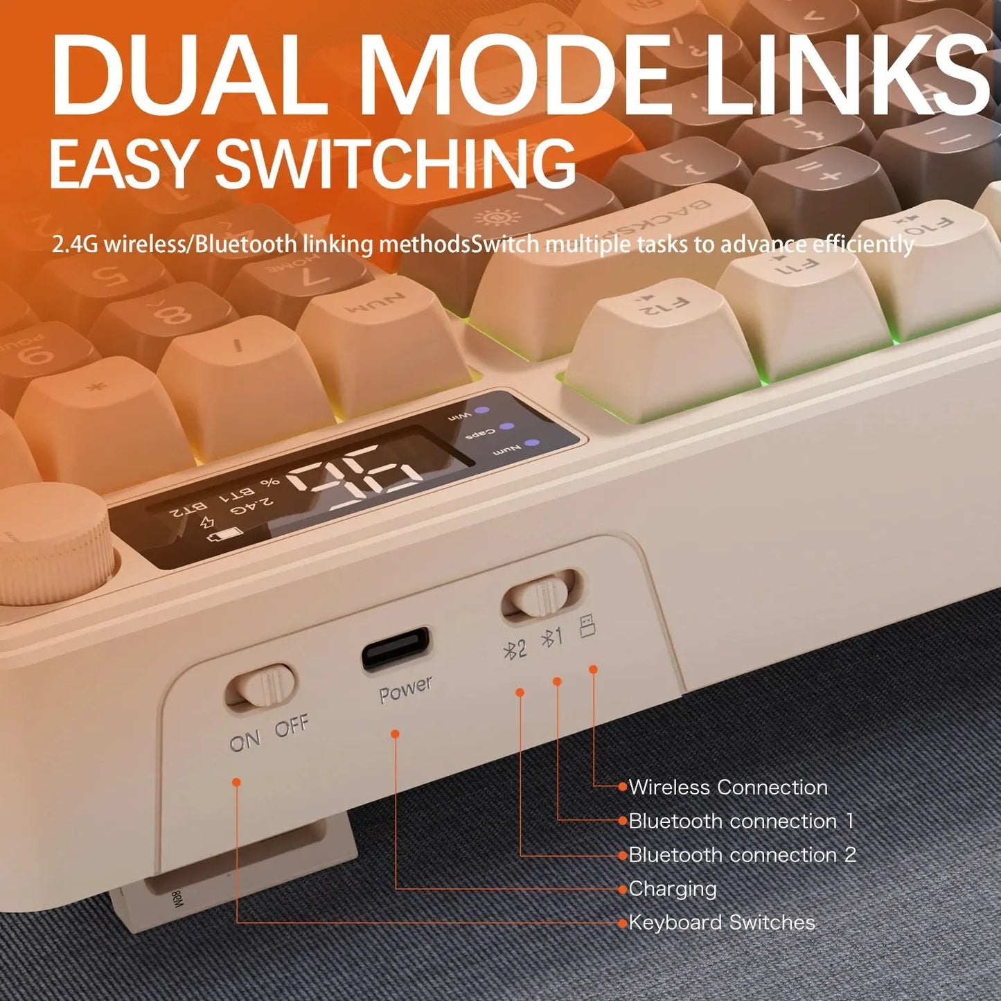 Wireless Keyboard Bluetooth Dual-Mode Connection, Multi-Device Linking, Ergonomic