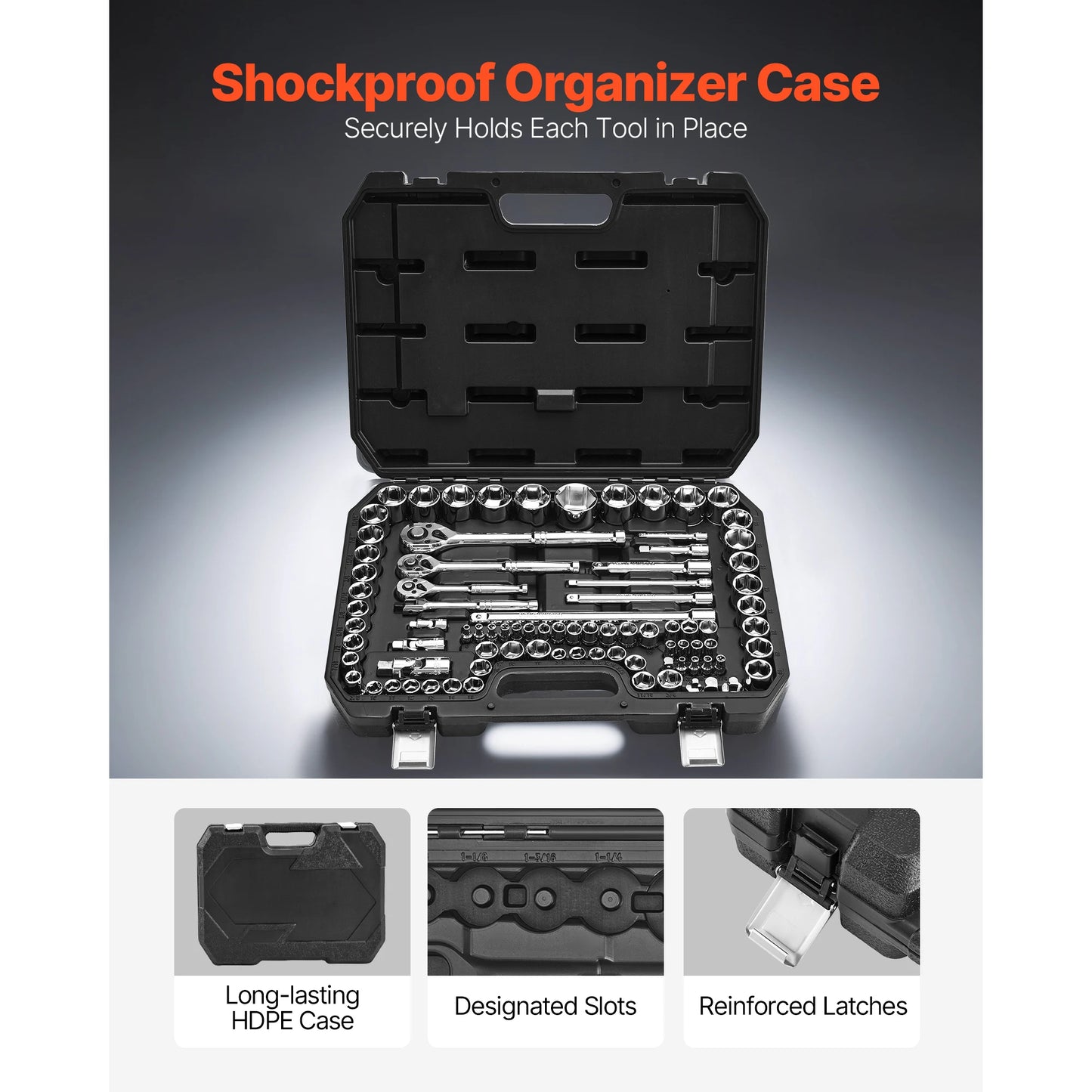 Socket Set 86 Pieces 1/4," 3/8," and 1/2inch SAE and Metric Socket and Ratchet Set