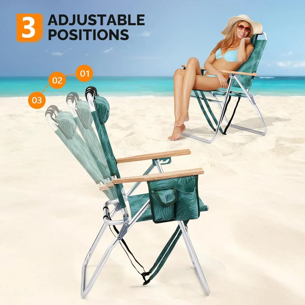 Lightweight 17" Backpack Beach Chair, Tall Beach Chairs for Adults, Portable with Adjustable Straps, 3-Position Customized