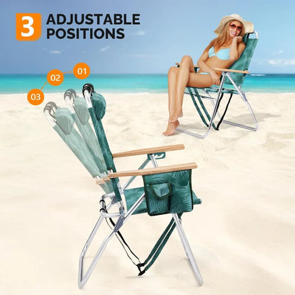 Lightweight 17" Backpack Beach Chair, Tall Beach Chairs for Adults, Portable with Adjustable Straps, 3-Position Customized