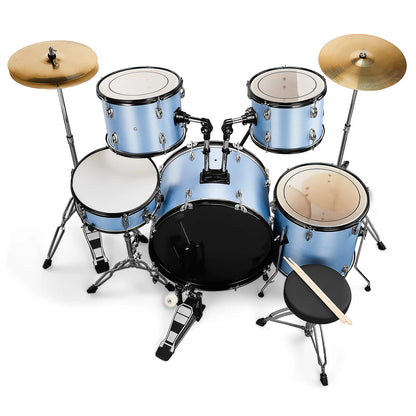 5-Piece Blue Full Size Adult Drum Set