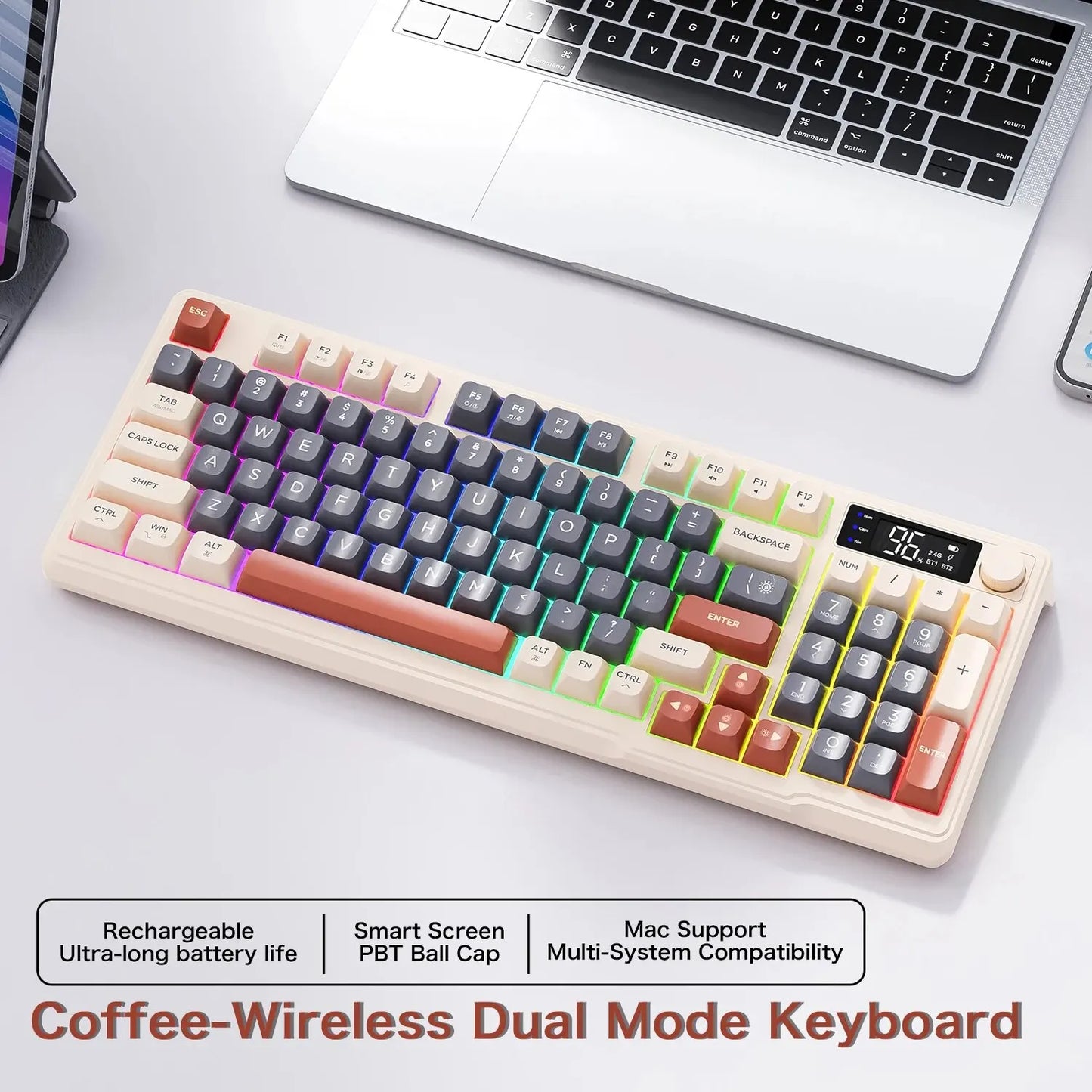 Wireless Keyboard Bluetooth Dual-Mode Connection, Multi-Device Linking, Ergonomic