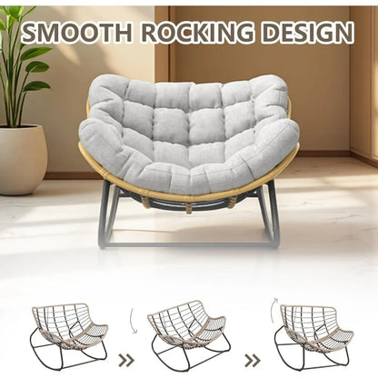 Oversized Papasan Rocking Chair With Thick Cushion Rattan Wicker Egg Chair for Indoor Outdoor Patio Bedroom Living Room