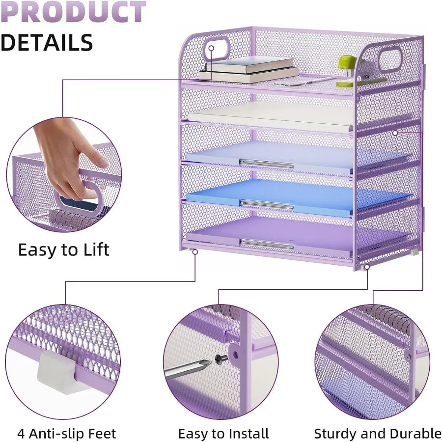 5-Tier Mesh Paper Organizer with Handle for Home Office