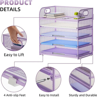 5-Tier Mesh Paper Organizer with Handle for Home Office