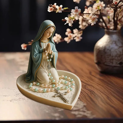Virgin Mary Rosary Holder Statue Resin Our Lady of Grace Statue Holy Mother Figure