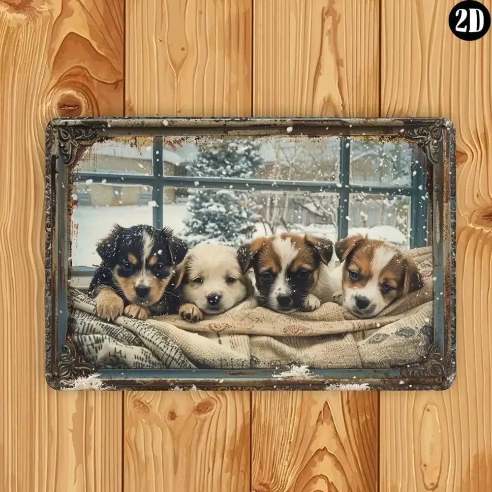 Dog In Snow Scene, Foil Carved Iron Art, Indoor/Outdoor Wall Decor, For Living Room, Bedroom, Office, Study, Restaurant