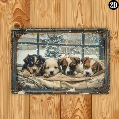 Dog In Snow Scene, Foil Carved Iron Art, Indoor/Outdoor Wall Decor, For Living Room, Bedroom, Office, Study, Restaurant