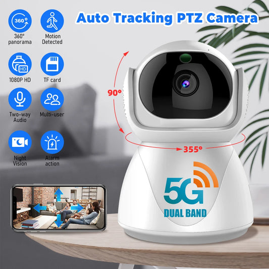 5G Indoor WiFi Camera HD 360° dual-frequency Surveillance Security Camera, Night Vision, Auto Tracking , and Baby Monitoring Camera