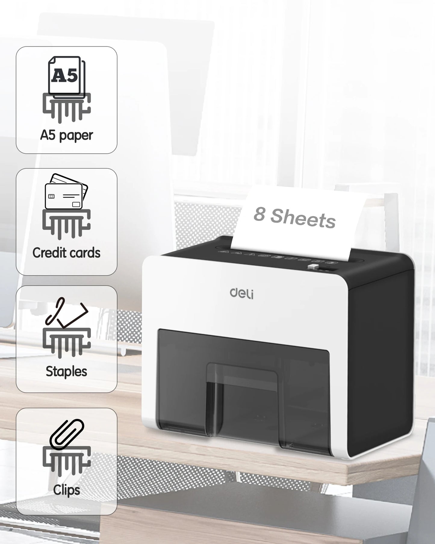 Deli 8-Sheet Mini Desktop Crosscut Paper Shredder