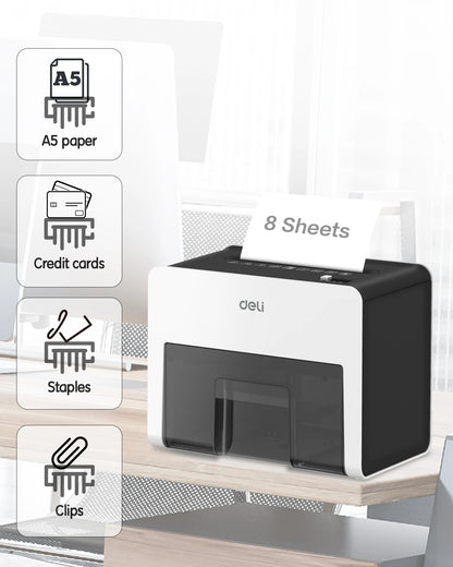 Deli 8-Sheet Mini Desktop Crosscut Paper Shredder