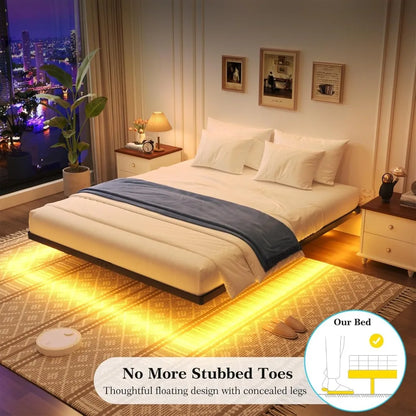 King Size Floating Bed Frame with Smart LED Lights