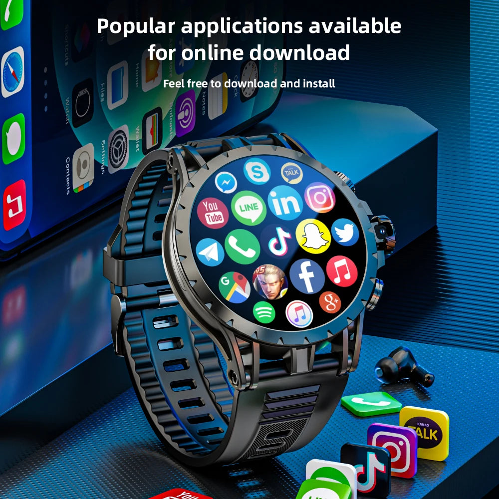 Android Smart Watch, Phone: AMOLED Screen, Rotating Camera, 4G Phone Calls, Watch WiFi Video,  Make Calls and Fitness Tracker