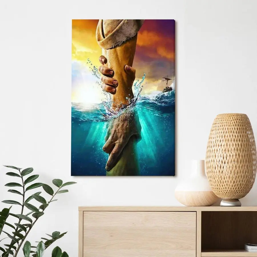 The Hand of God Jesus Reaching Into Water Jesus Christ Canvas Wall Art