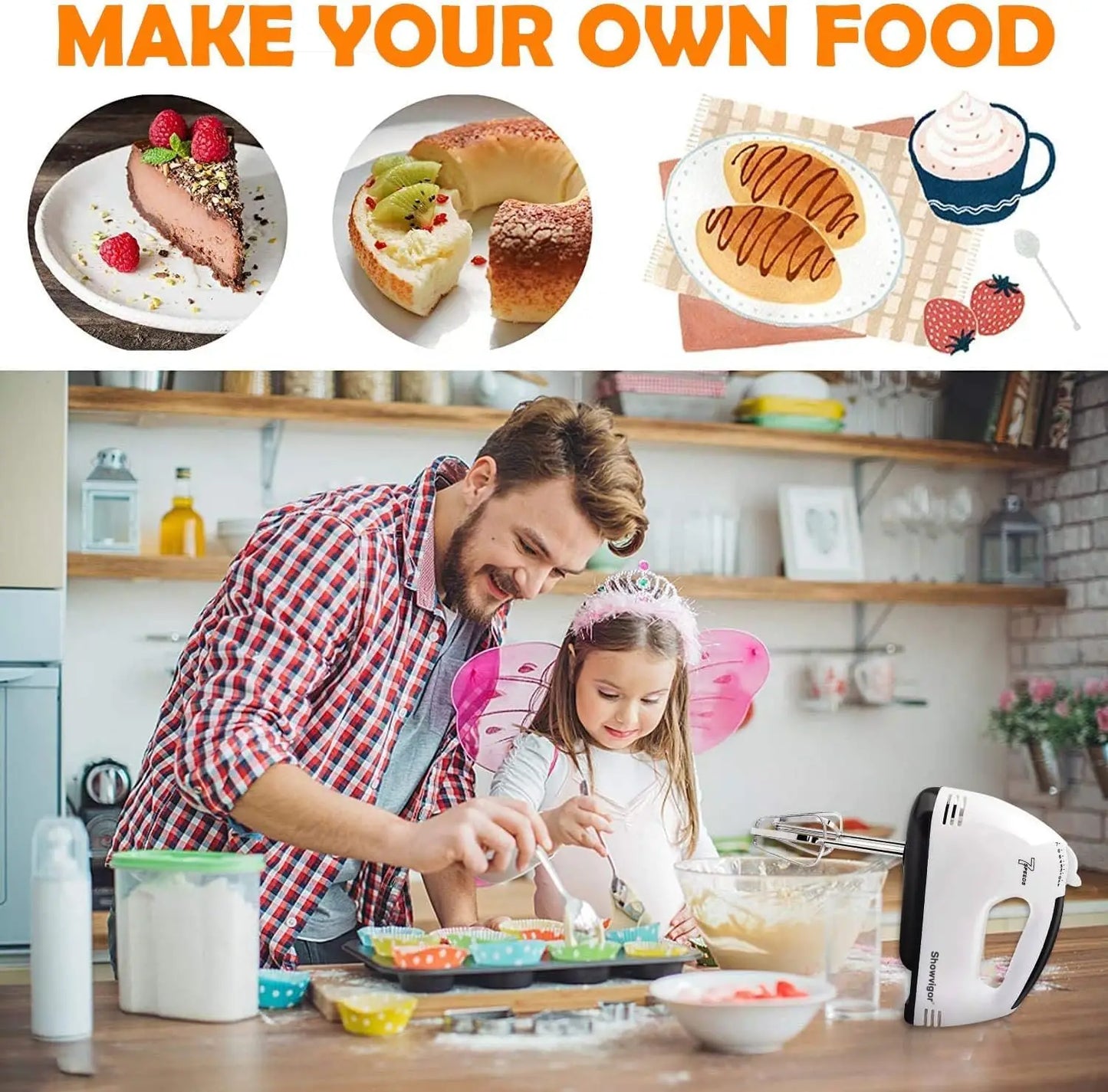 Electric Hand Mixer With 5 Stainless Steel Attachments