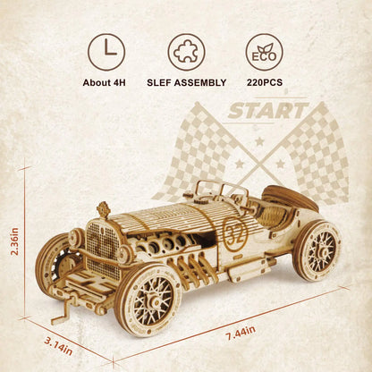 1:40 Scale Grand Prix Car Wooden 3D Puzzle Kit