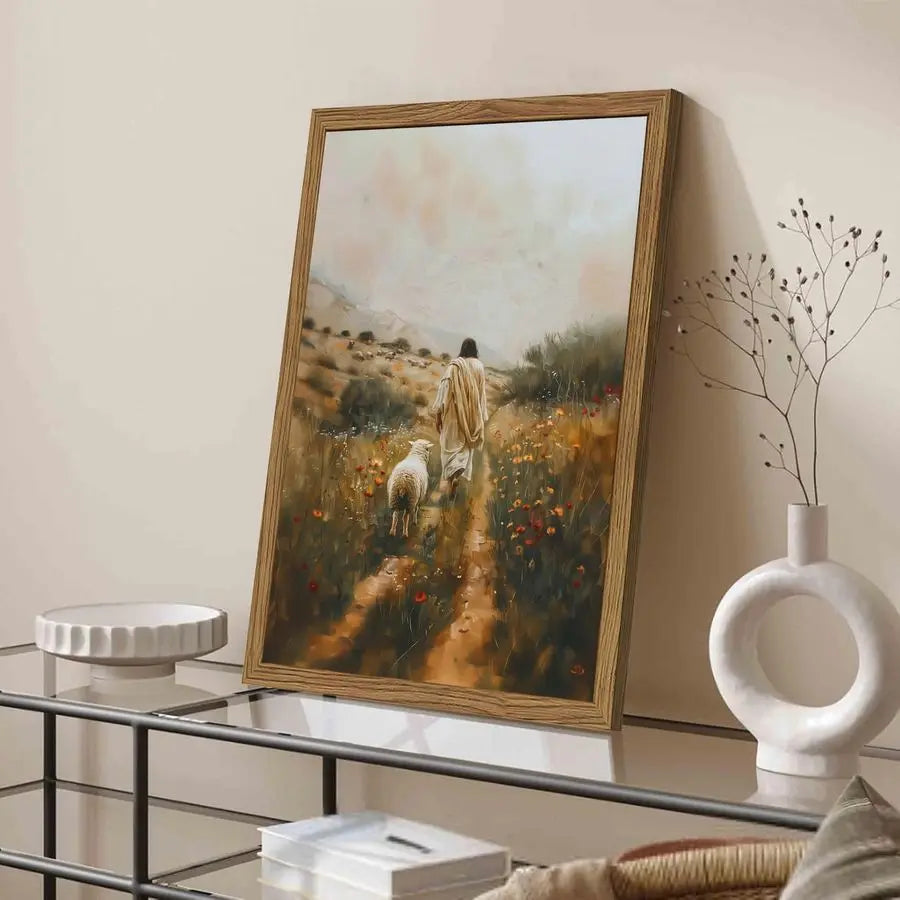 Leaves the 99 Sheep Canvas Wall Art - Jesus and Lamb Painting The Lost Sheep Posters Prints for Living