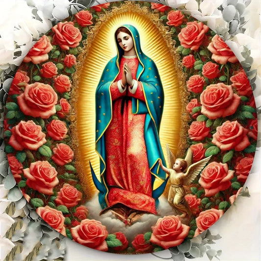 Virgin Mary Wall Décor Art, Waterproof Red Rose Hanging Plaque
